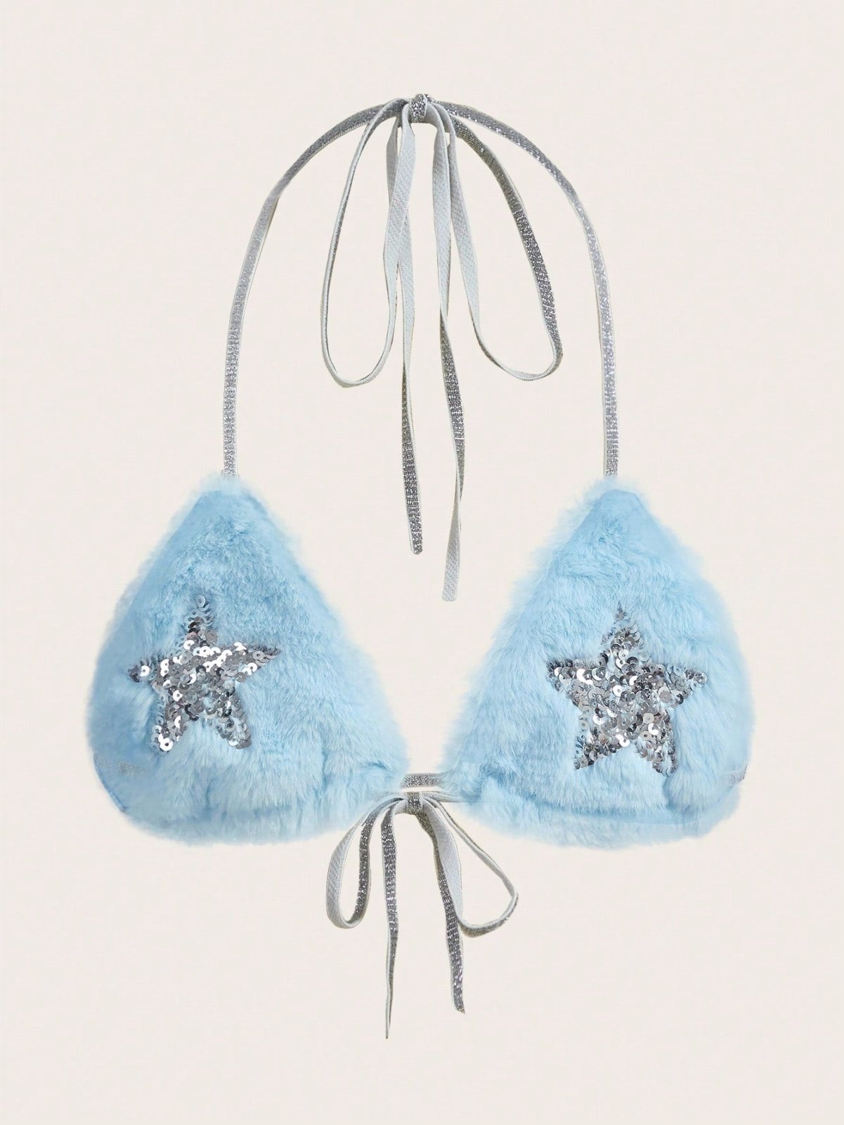 Rave Sequin Star Fuzzy Halter Top