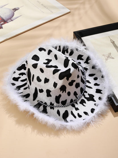 Black and White Cowboy Party Hat with Fur Decoration