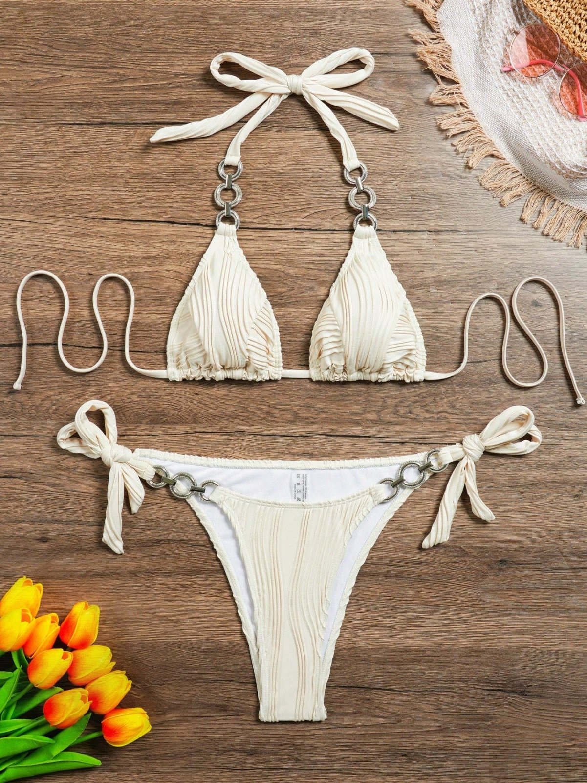 Sand Textured V-Neck Bikini Set