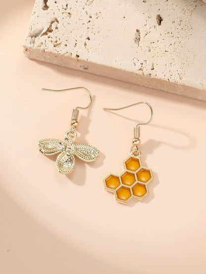 Bee & Honeycomb Mismatched Drop Earrings