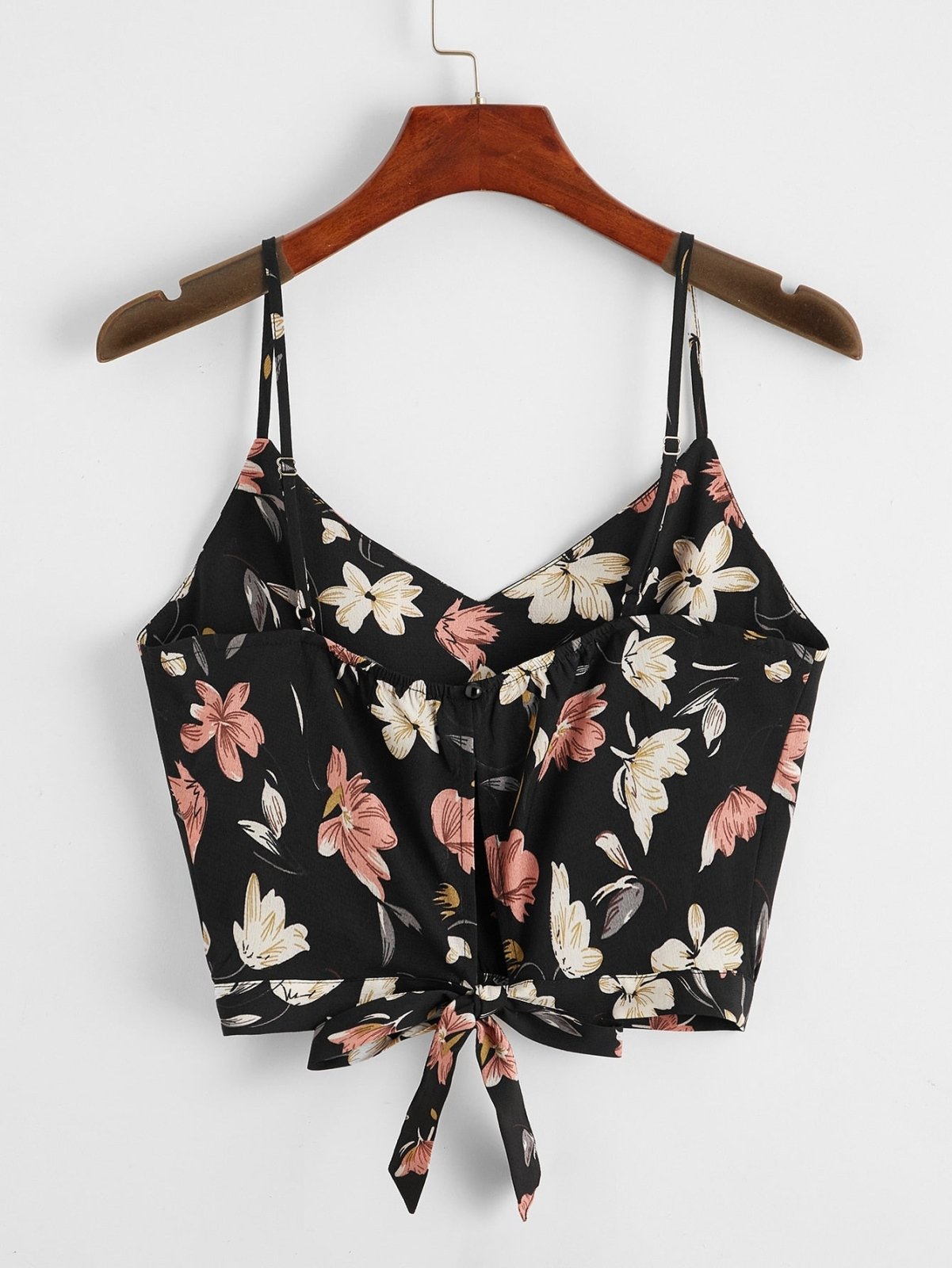 Black Floral Tie Back Cami Top