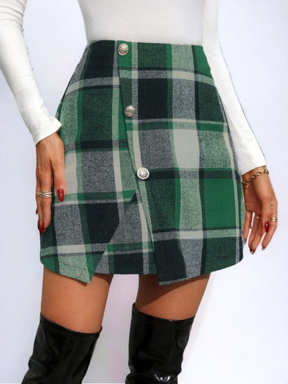 Schoolgirl Plaid Button Skirt