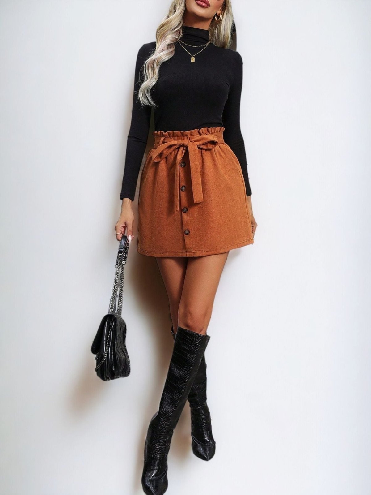 Paperbag Belted Corduroy Skirt