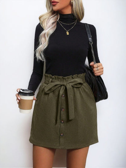 Paperbag Belted Corduroy Skirt