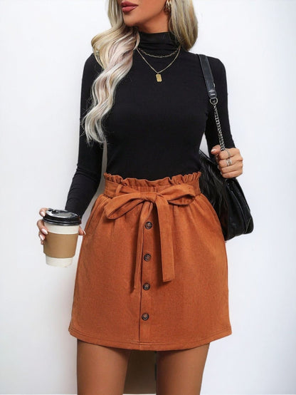 Paperbag Belted Corduroy Skirt