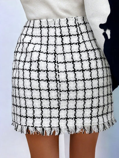 Plaid Hemmed Tweed Skirt