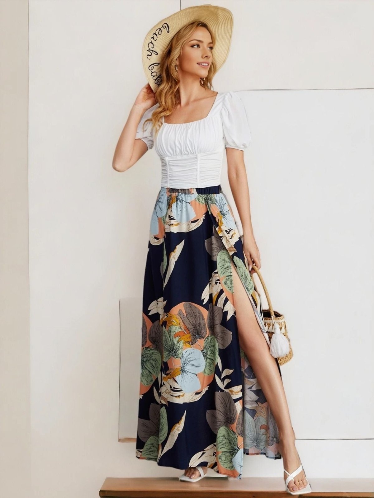 Tropical Split Thigh Skirt