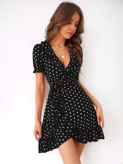 Frenchy Polka Dot Belted Dress