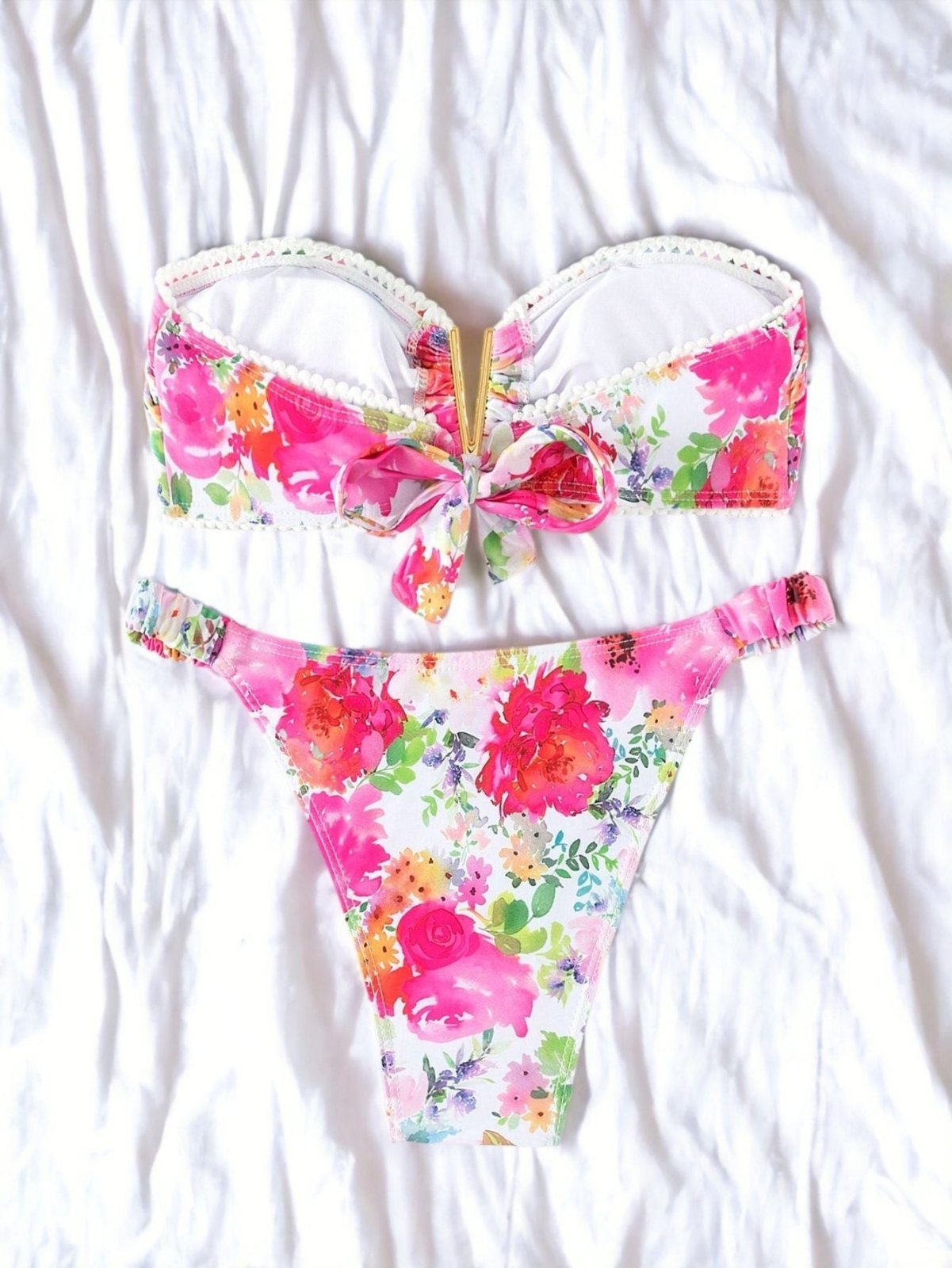 Pink Floral Bandeau Bikini