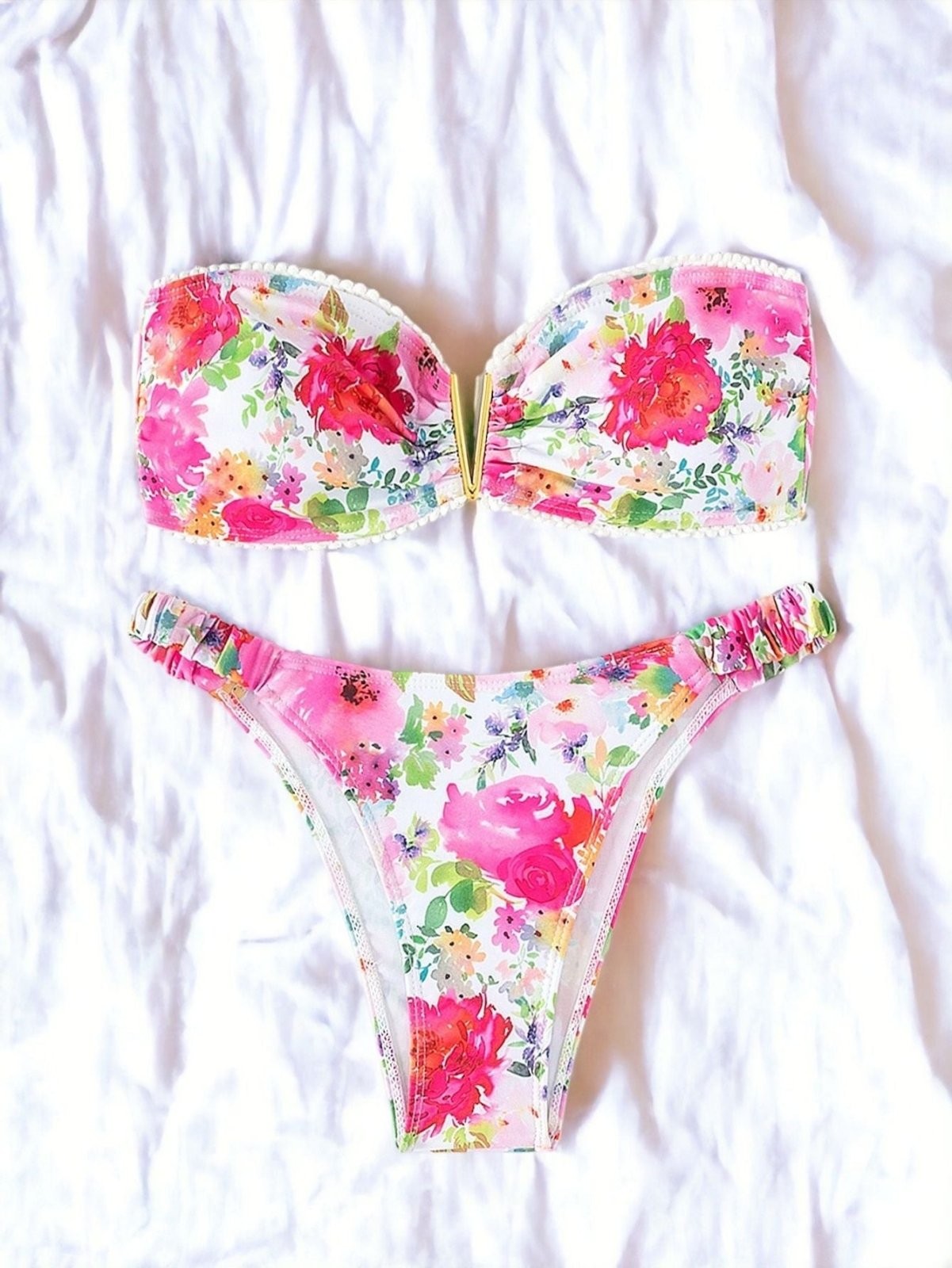 Pink Floral Bandeau Bikini