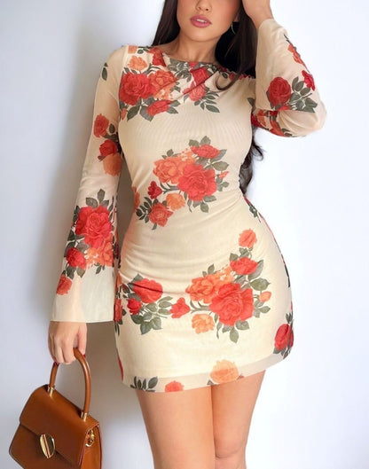 Flower Semi-Sheer Laced Mini Dress