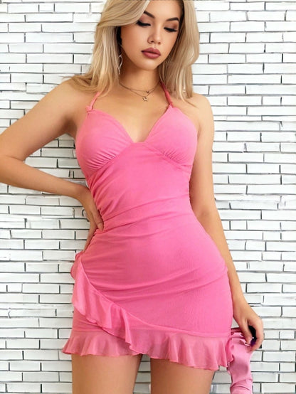 Summer Ruffled Mini Pink Dress