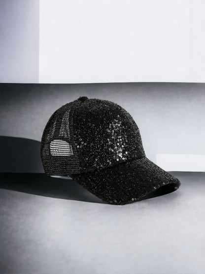 Black Sequin Bedazzled Baseball Party Cap