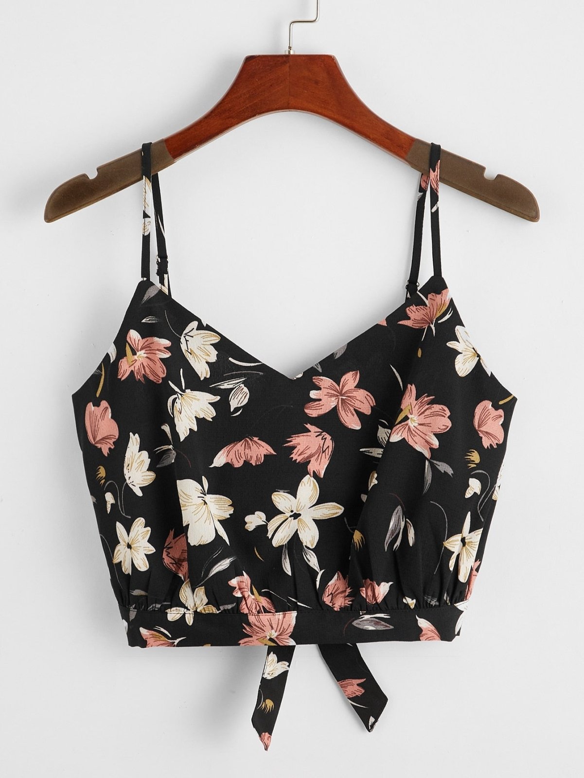 Black Floral Tie Back Cami Top