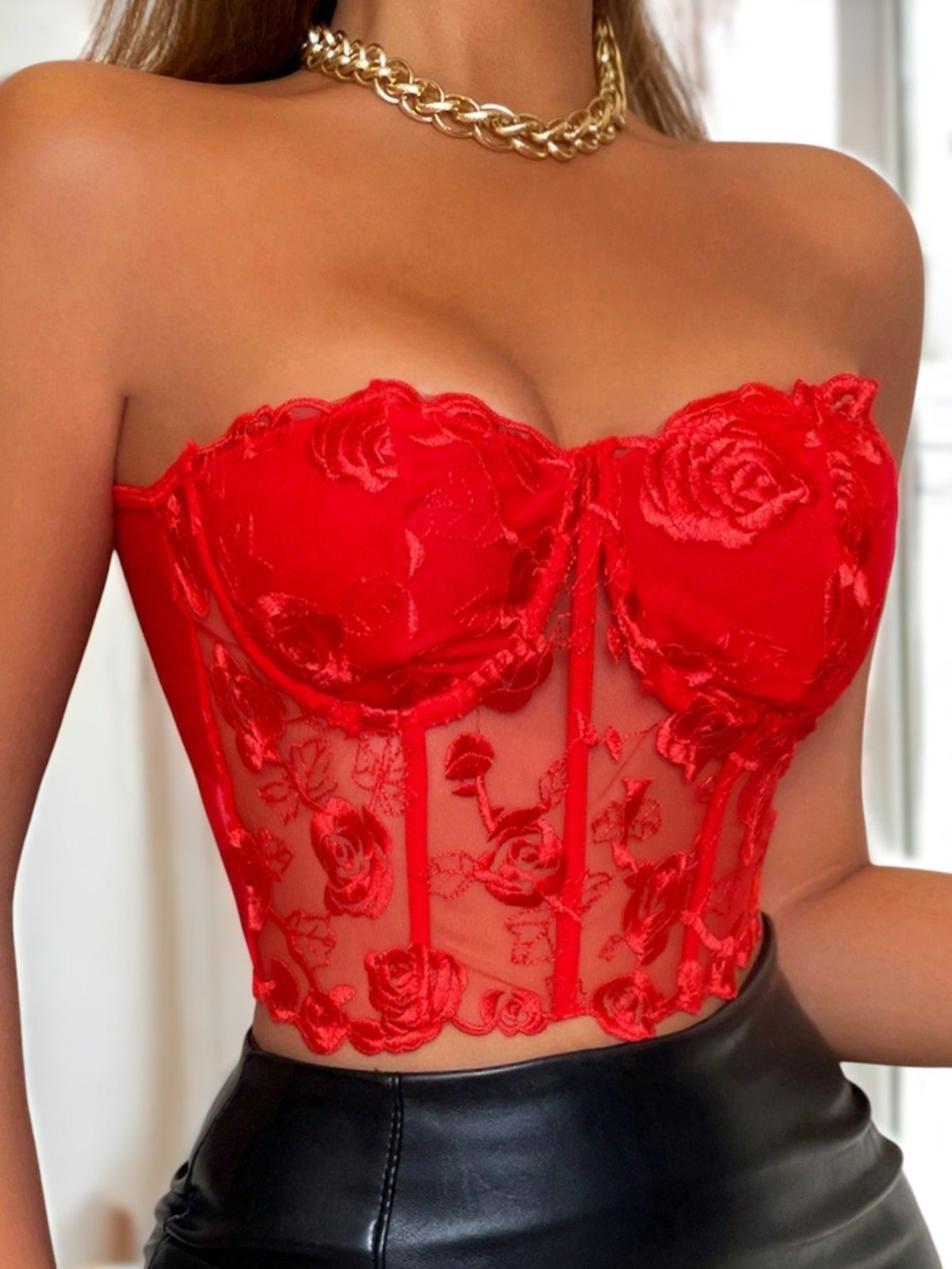 Lace Floral Embroidery Bandeau Top