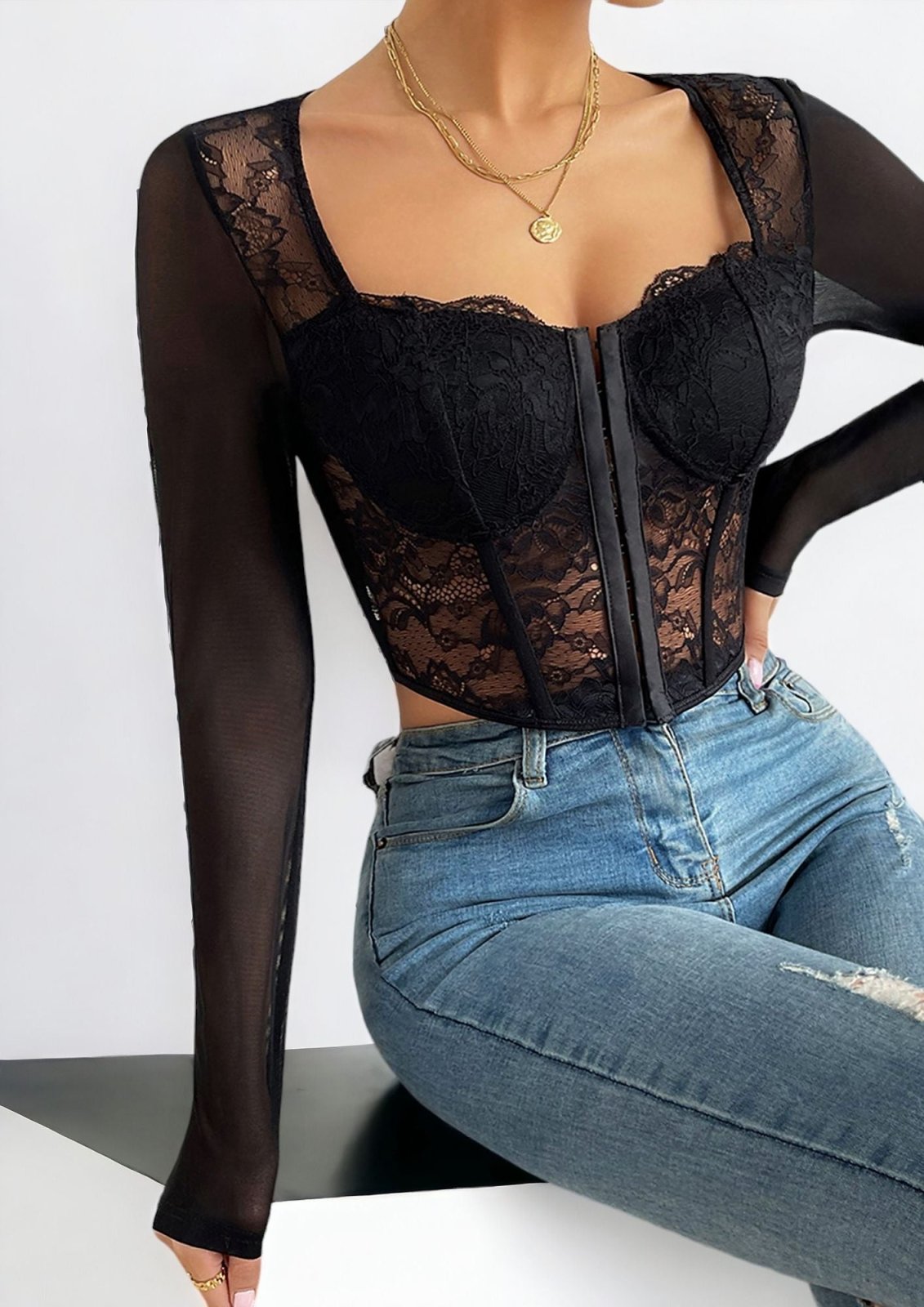 Sexy Gothic Lace Cami Corset Crop Top