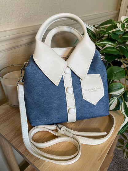 Unique Blue Shirt-Inspired Small Handbag Purse Clutch Satchel