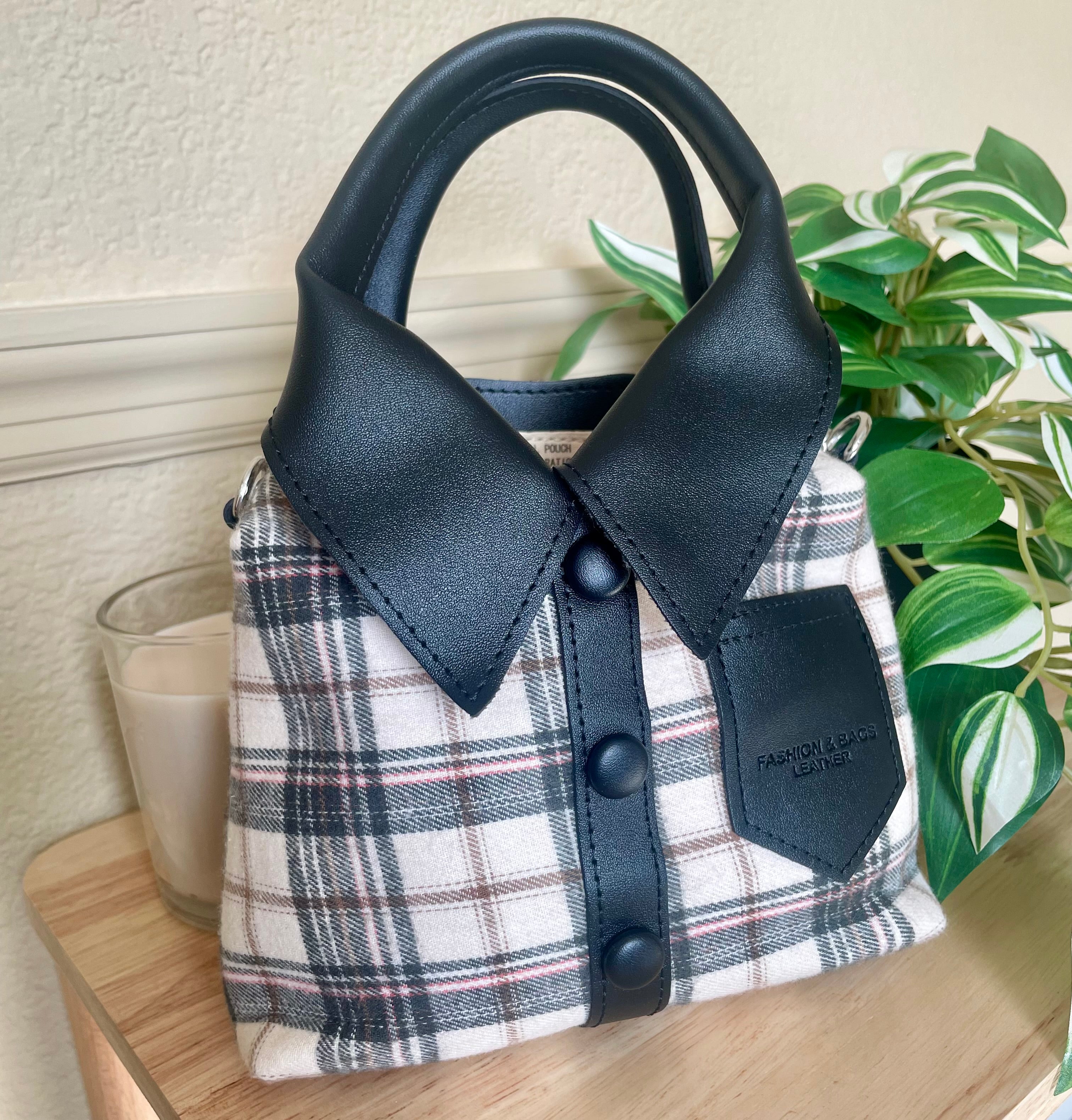 Unique Plaid Shirt Purse Handbag Clutch Satchel