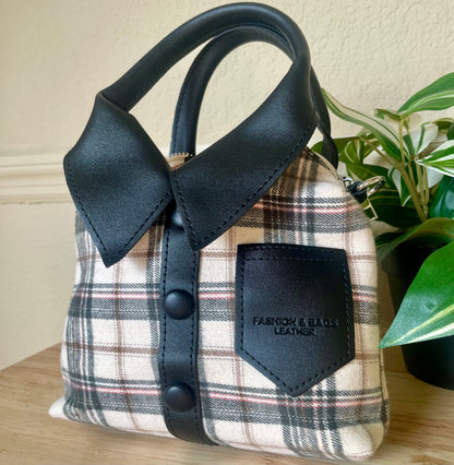 Unique Plaid Shirt Purse Handbag Clutch Satchel