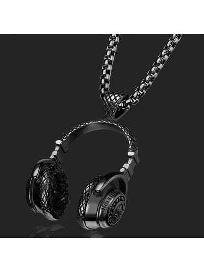 DJ Headphone Pendant Necklace (Black)