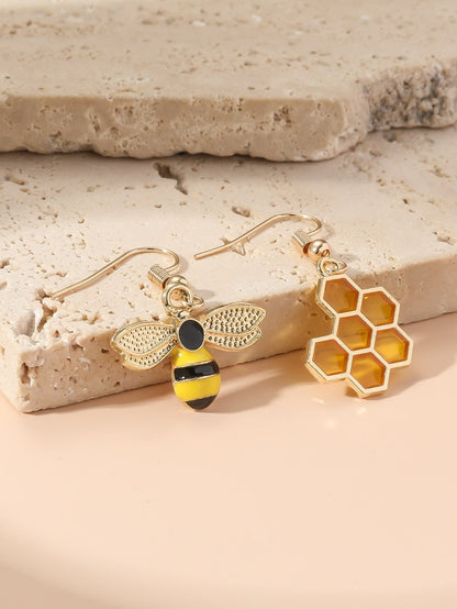 Bee & Honeycomb Mismatched Drop Earrings