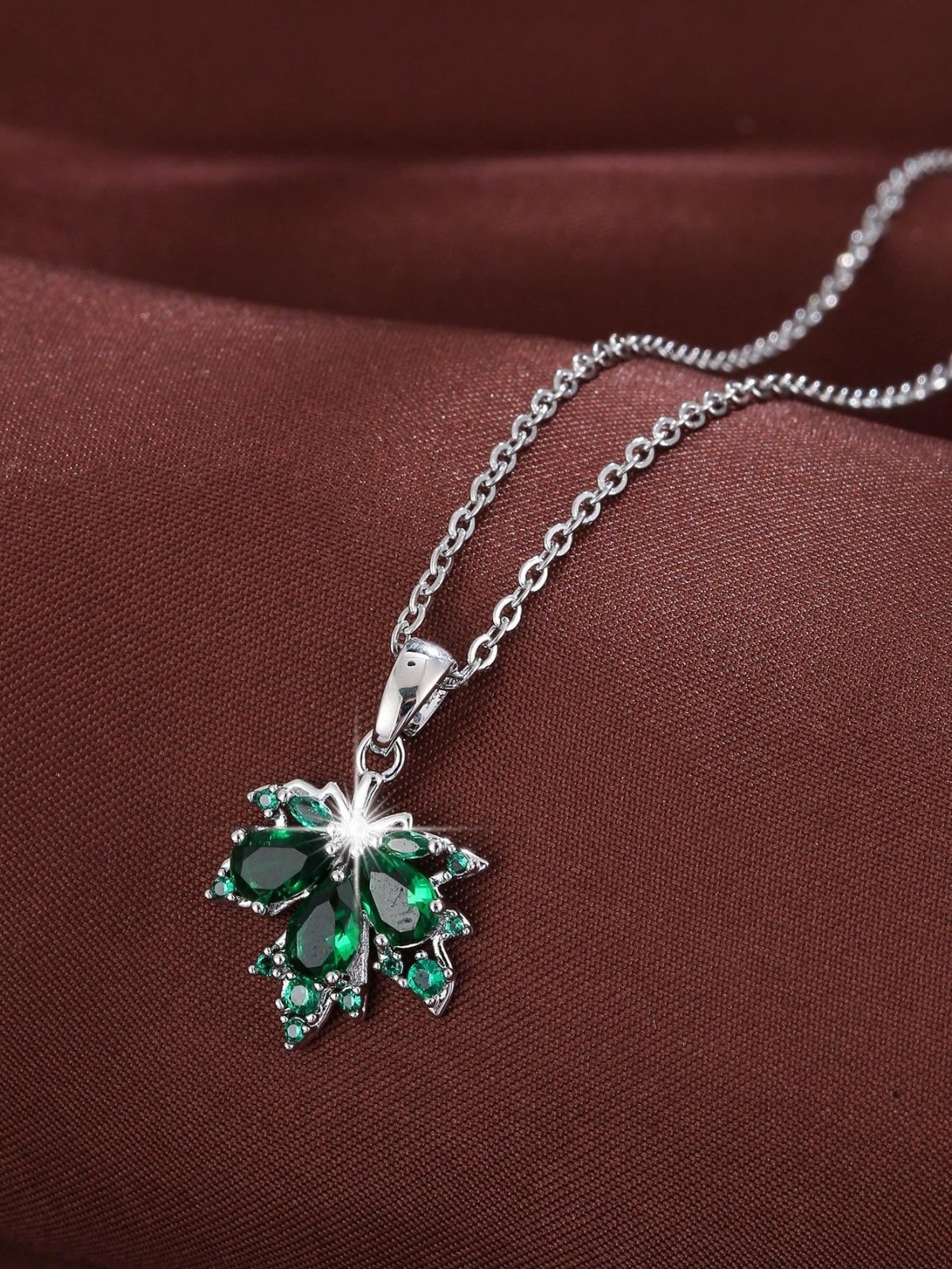 Cubic Zirconia Leaf Pendant Necklace