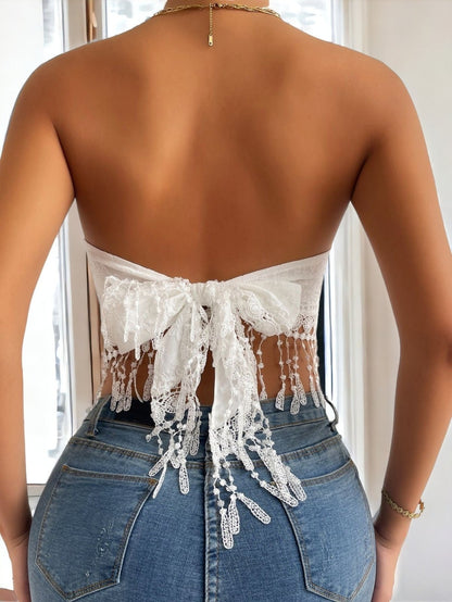 Country Lace Tie-Back Crop Top