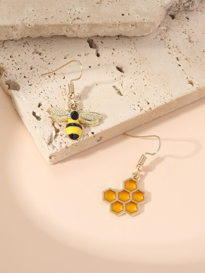 Bee & Honeycomb Mismatched Drop Earrings