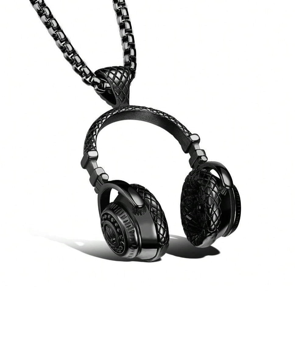 DJ Headphone Pendant Necklace (Black)